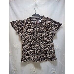 Time & Tru Womens NWT Medium 8-10 Top Artsy Abstract Dark Floral Retro Botanical
